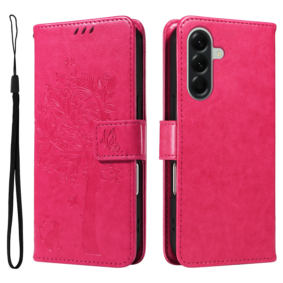 For Samsung Galaxy A57 5G Phone Case with Stand Cat Tree Pattern Leather Wallet Mobile Cover - Rose