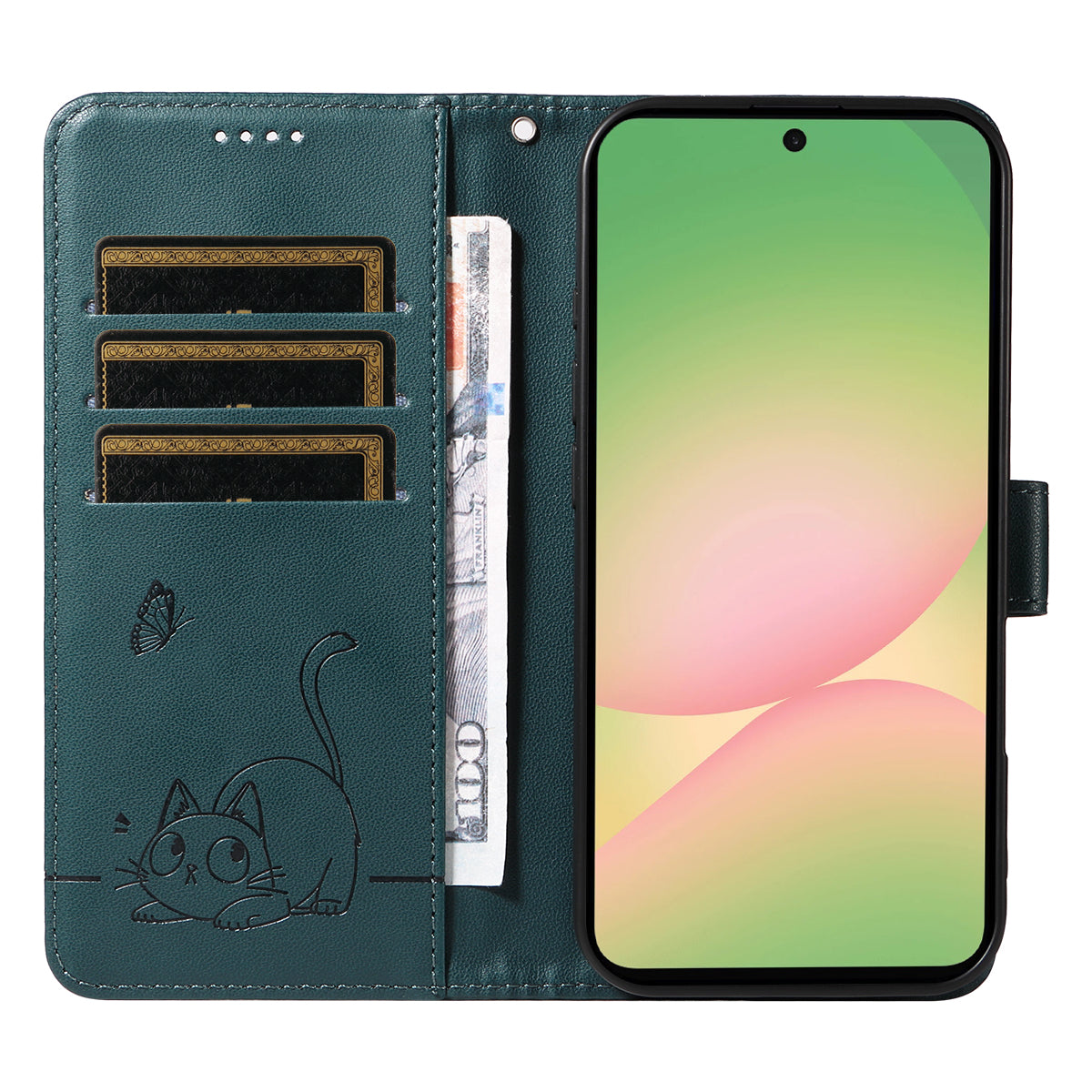 For Samsung Galaxy A57 5G Case Cat Pattern Imprint Leather Phone Cover with Wrist Strap - Blue