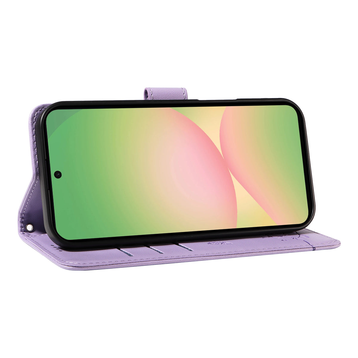 For Samsung Galaxy A57 5G Case Cat Pattern Imprint Leather Phone Cover with Wrist Strap - Purple
