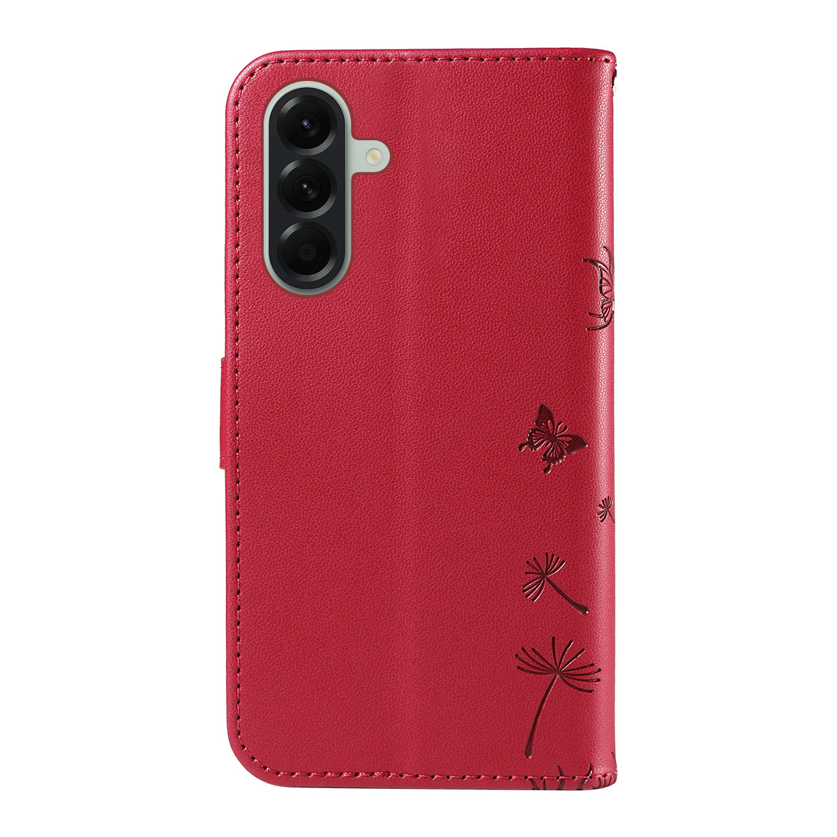 For Samsung Galaxy A57 5G Leather Wallet Case with Strap Dandelion Imprint Phone Stand Cover - Red