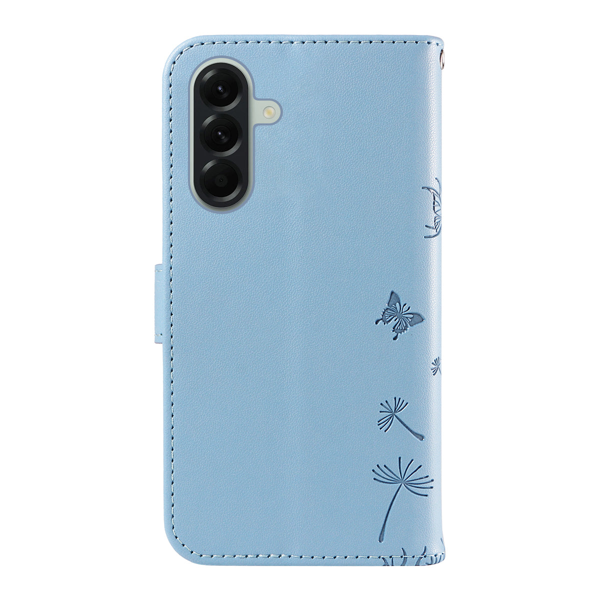 For Samsung Galaxy A57 5G Leather Wallet Case with Strap Dandelion Imprint Phone Stand Cover - Sky Blue