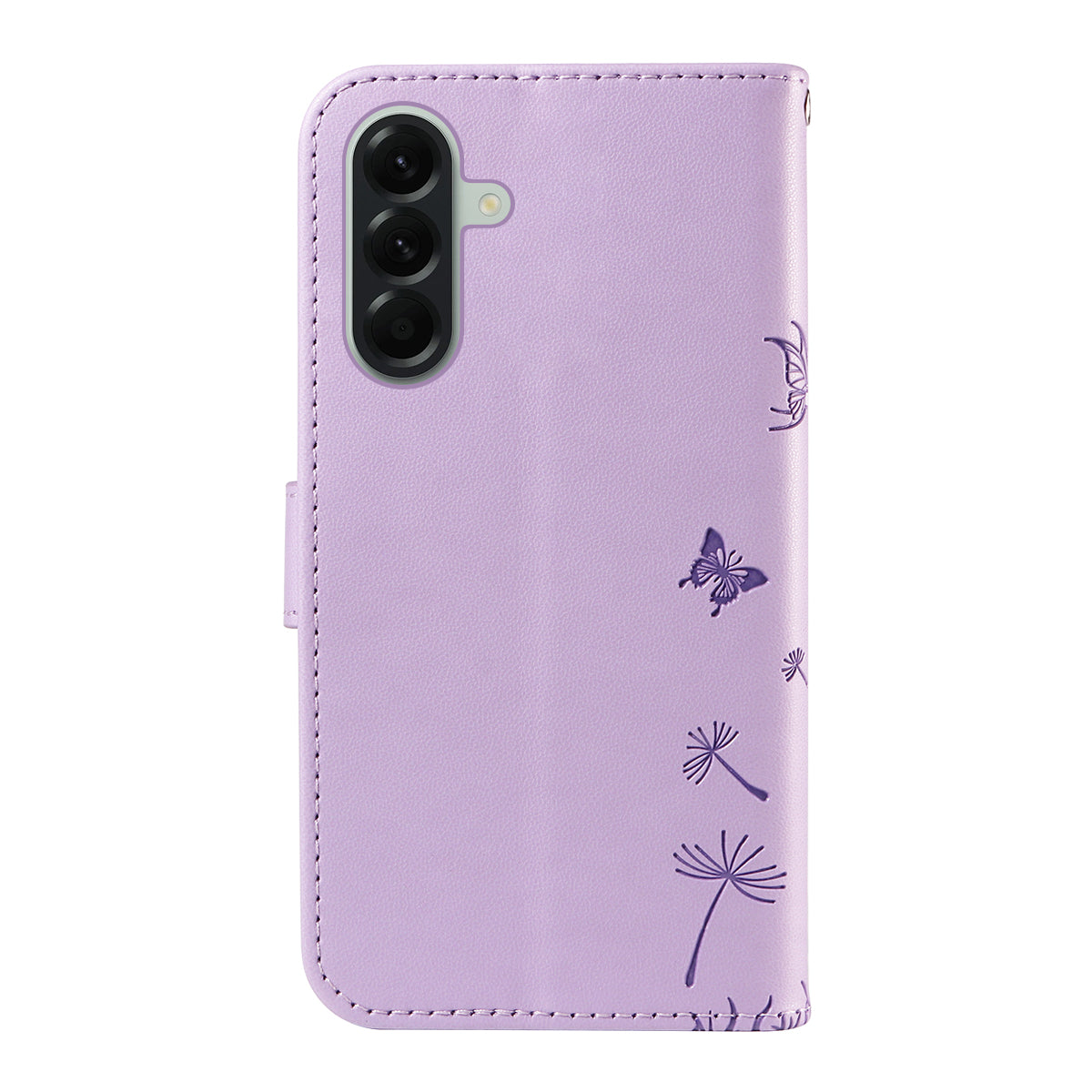 For Samsung Galaxy A57 5G Leather Wallet Case with Strap Dandelion Imprint Phone Stand Cover - Purple