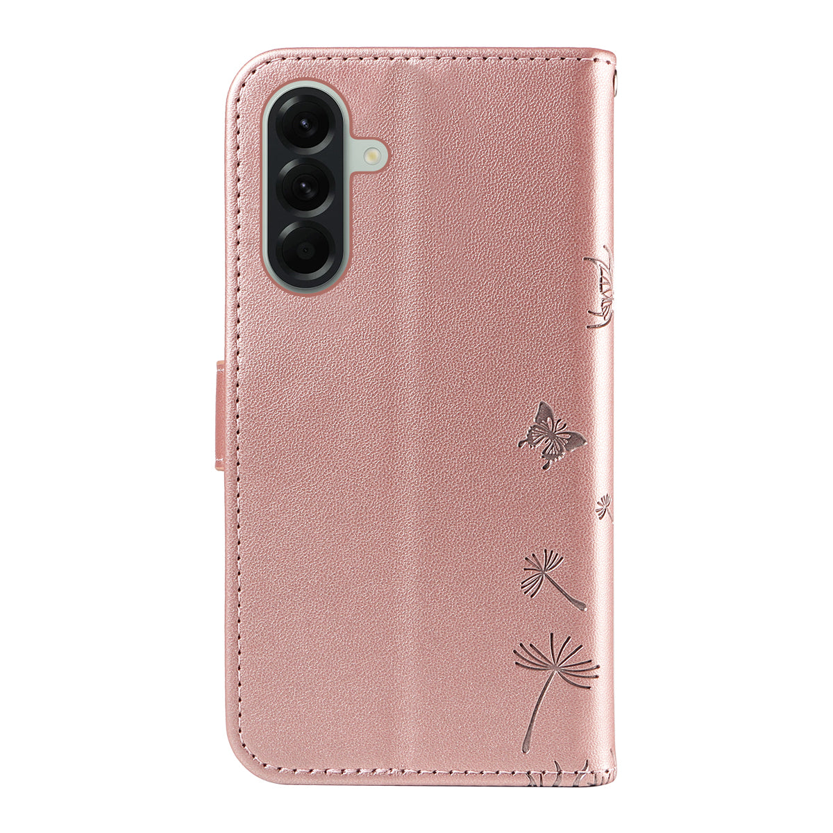 For Samsung Galaxy A57 5G Leather Wallet Case with Strap Dandelion Imprint Phone Stand Cover - Rose Gold