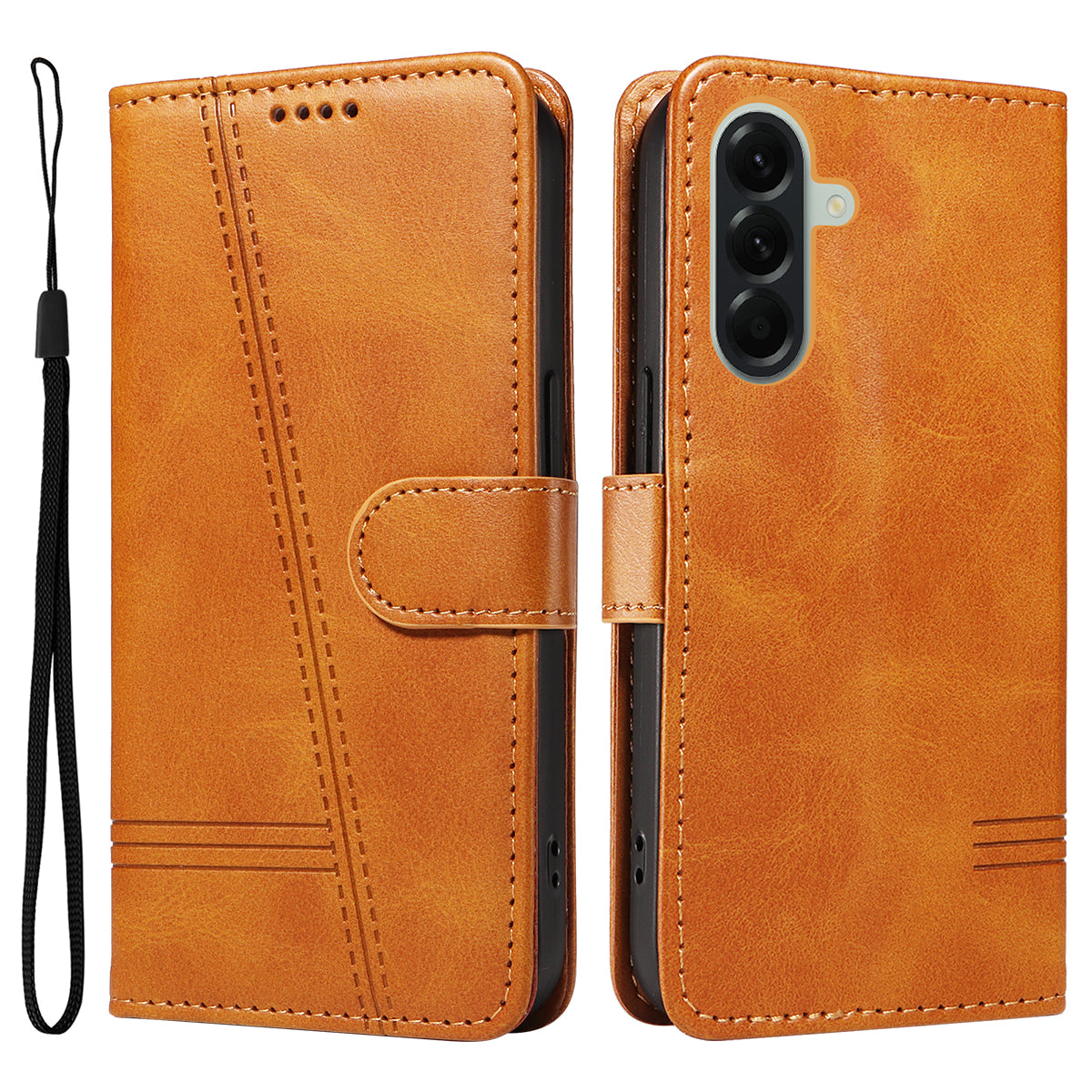 For Samsung Galaxy A57 5G Wallet Case T-Shape Lines Leather Phone Cover Stand - Brown