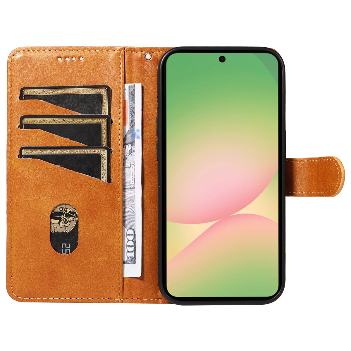 For Samsung Galaxy A57 5G Wallet Case T-Shape Lines Leather Phone Cover Stand - Brown
