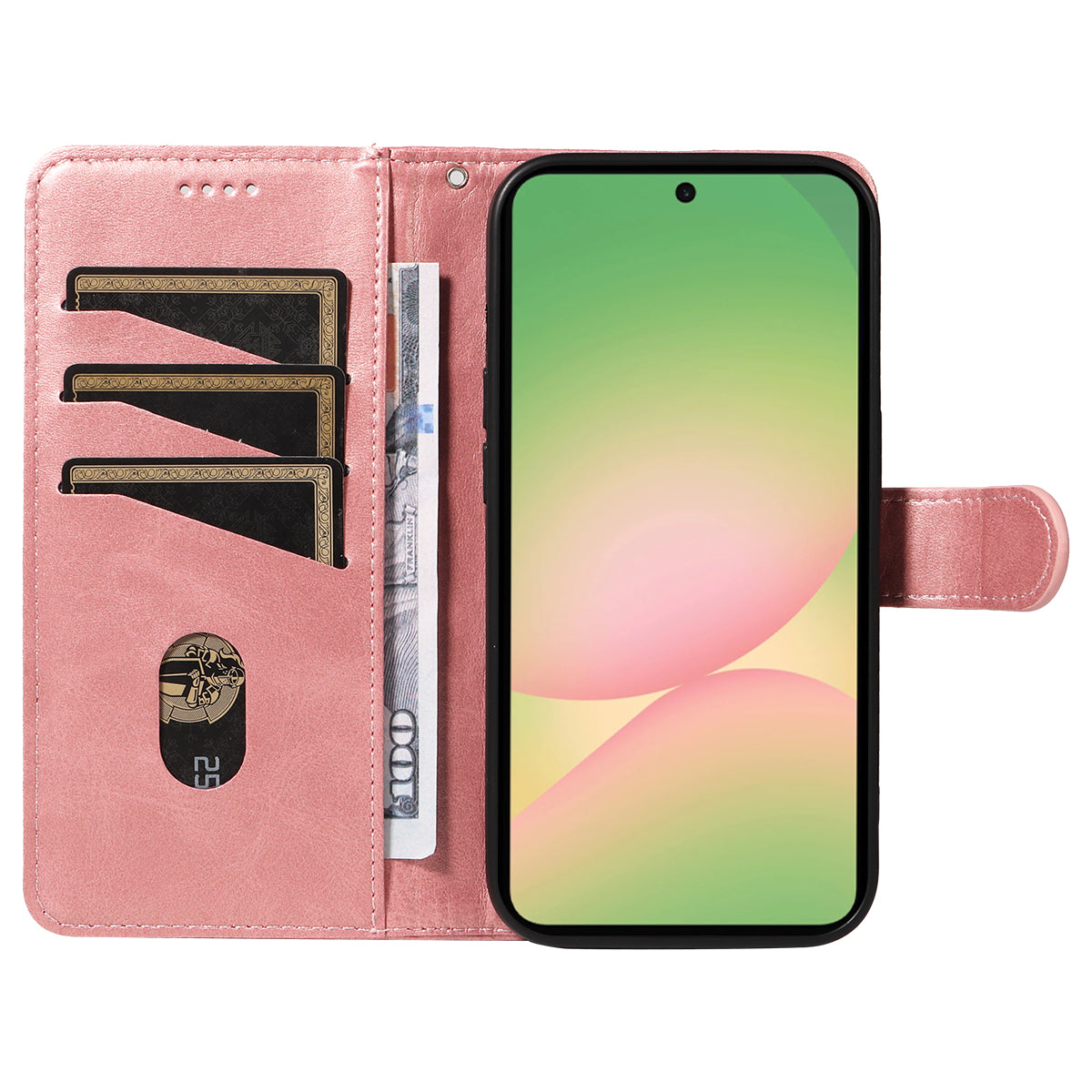 For Samsung Galaxy A57 5G Wallet Case T-Shape Lines Leather Phone Cover Stand - Rose Gold