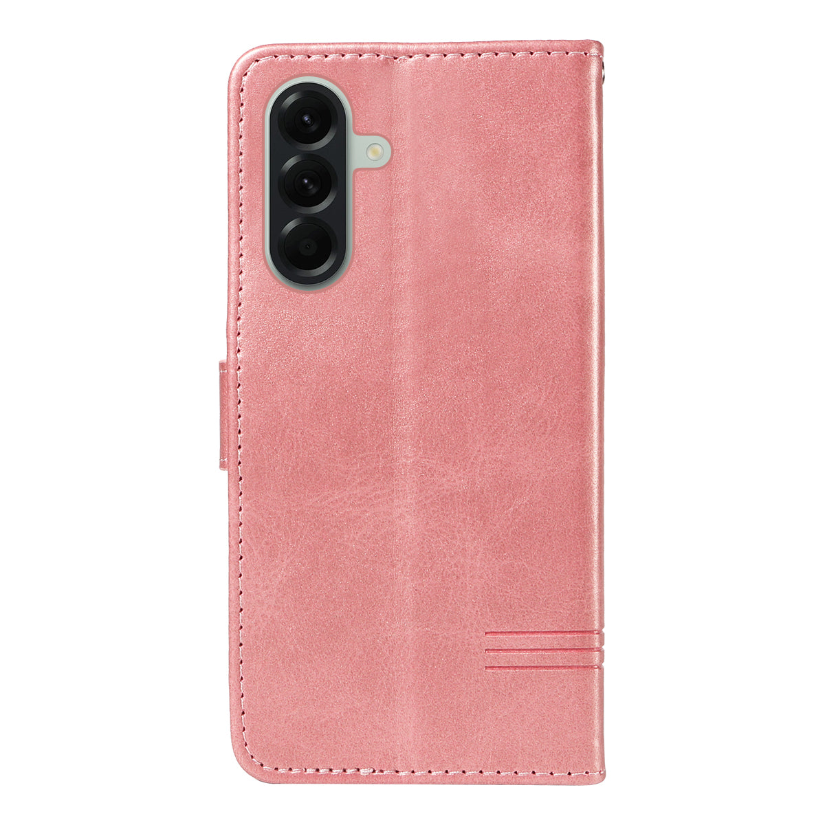 For Samsung Galaxy A57 5G Wallet Case T-Shape Lines Leather Phone Cover Stand - Rose Gold