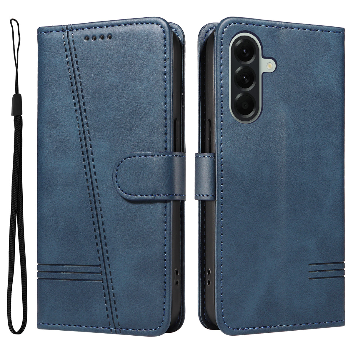 For Samsung Galaxy A57 5G Wallet Case T-Shape Lines Leather Phone Cover Stand - Blue