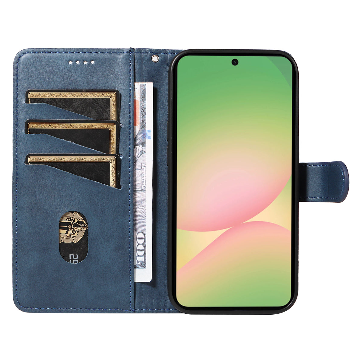 For Samsung Galaxy A57 5G Wallet Case T-Shape Lines Leather Phone Cover Stand - Blue