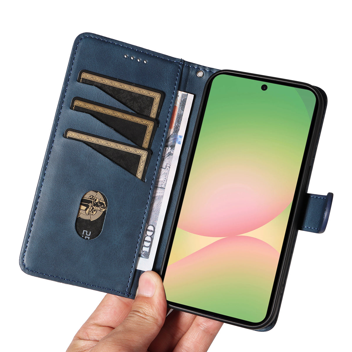 For Samsung Galaxy A57 5G Wallet Case T-Shape Lines Leather Phone Cover Stand - Blue
