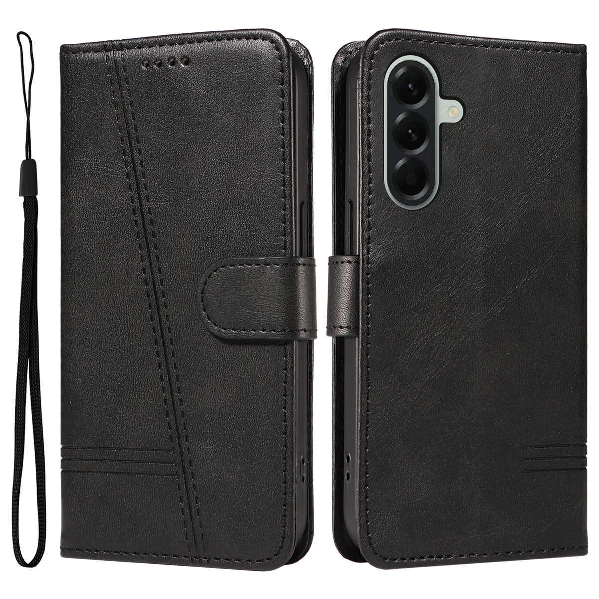 For Samsung Galaxy A57 5G Wallet Case T-Shape Lines Leather Phone Cover Stand -  Black