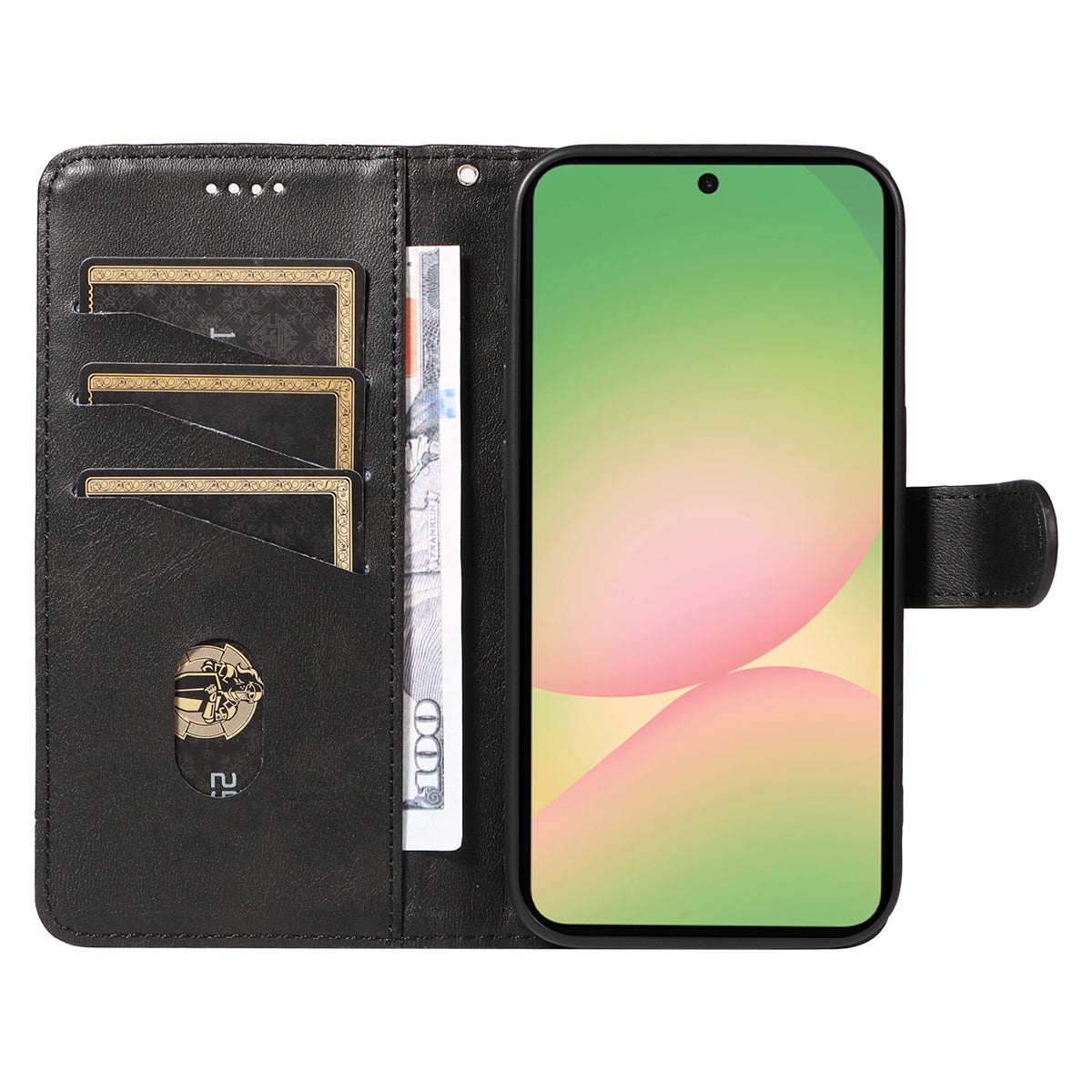 For Samsung Galaxy A57 5G Wallet Case T-Shape Lines Leather Phone Cover Stand -  Black