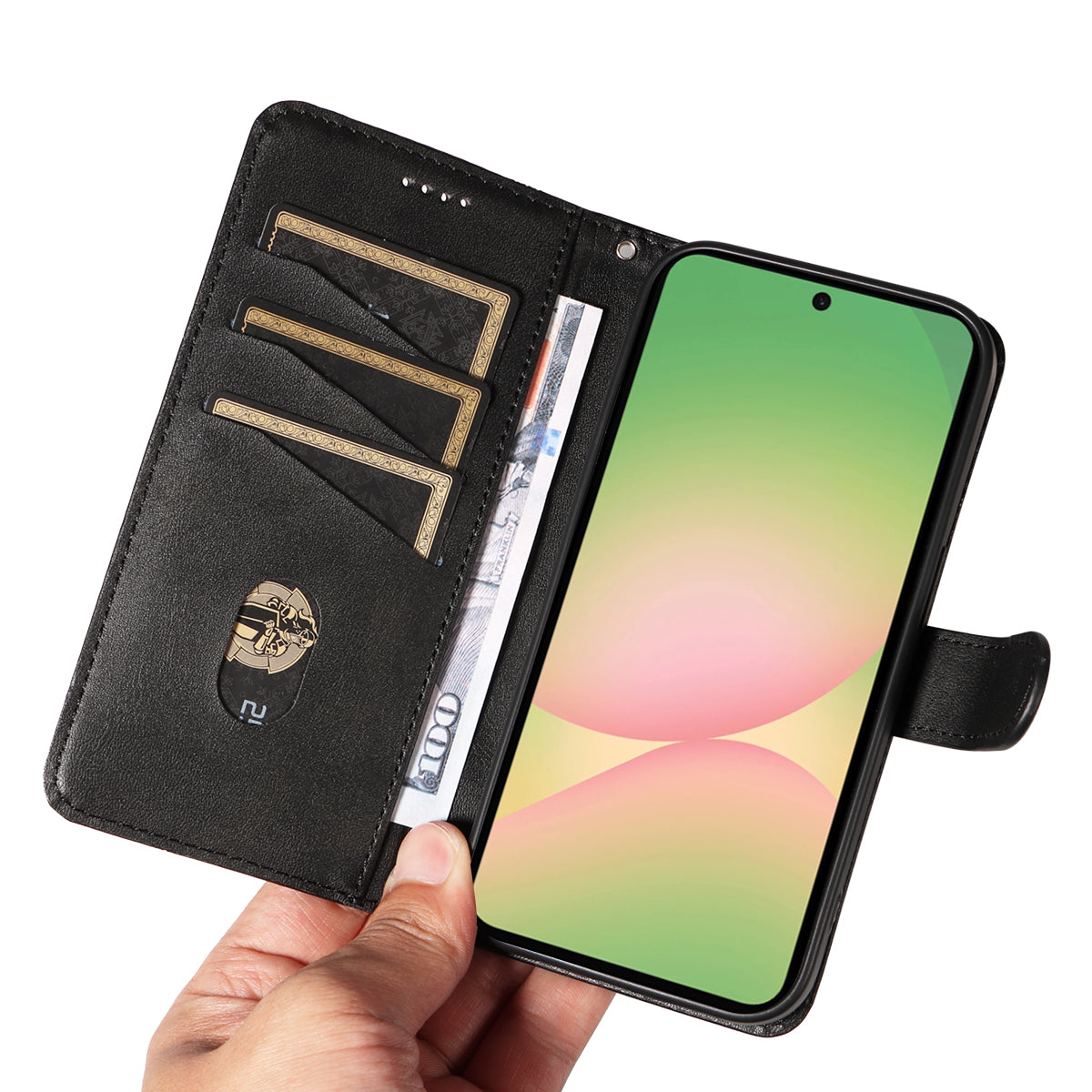 For Samsung Galaxy A57 5G Wallet Case T-Shape Lines Leather Phone Cover Stand -  Black