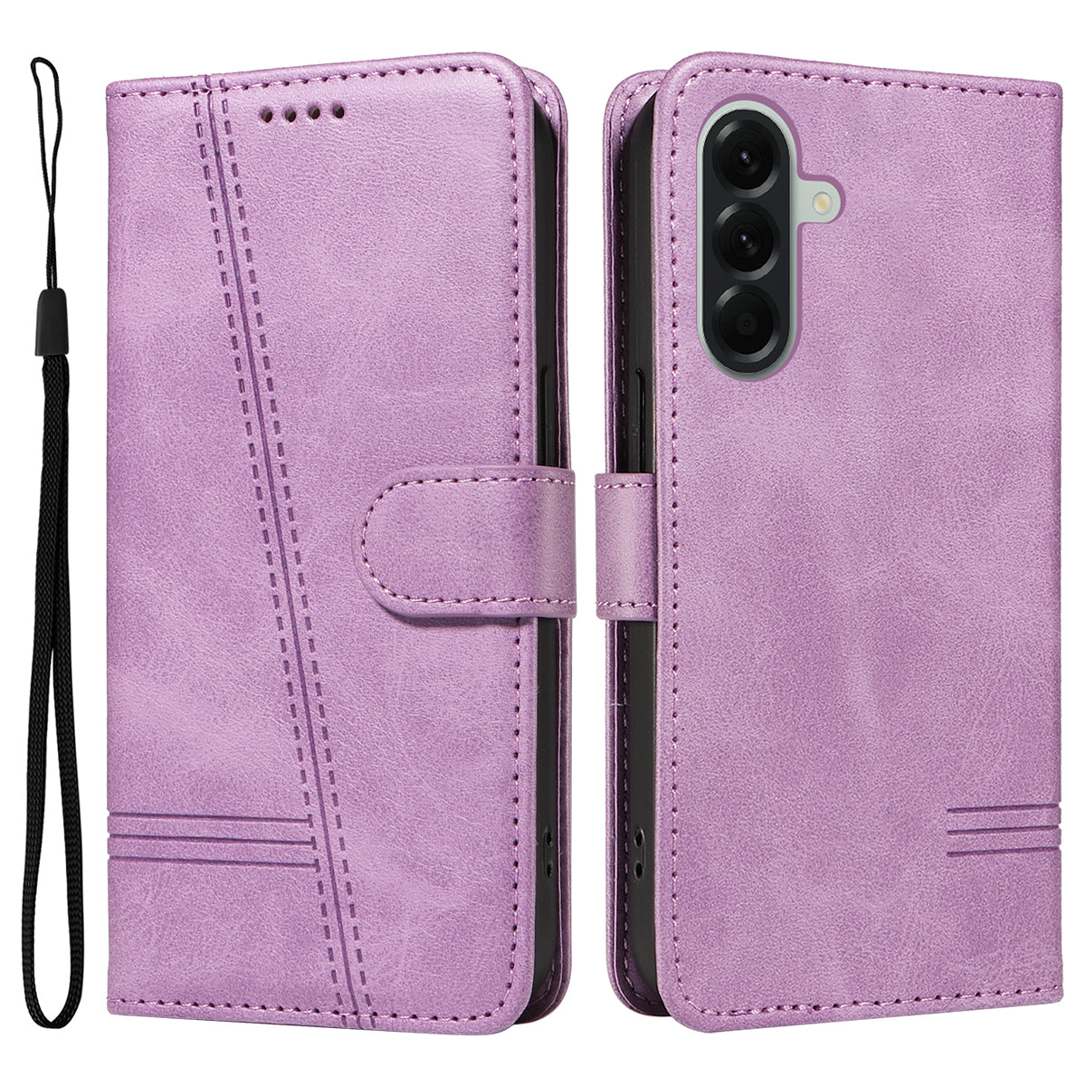 For Samsung Galaxy A57 5G Wallet Case T-Shape Lines Leather Phone Cover Stand -  Light Purple