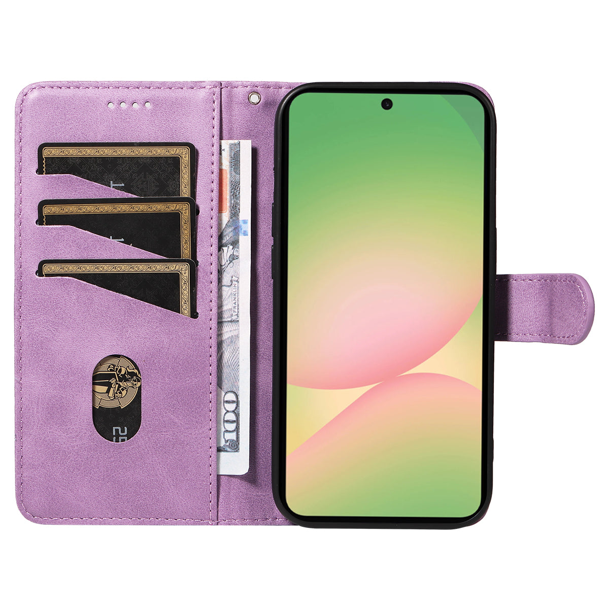 For Samsung Galaxy A57 5G Wallet Case T-Shape Lines Leather Phone Cover Stand -  Light Purple