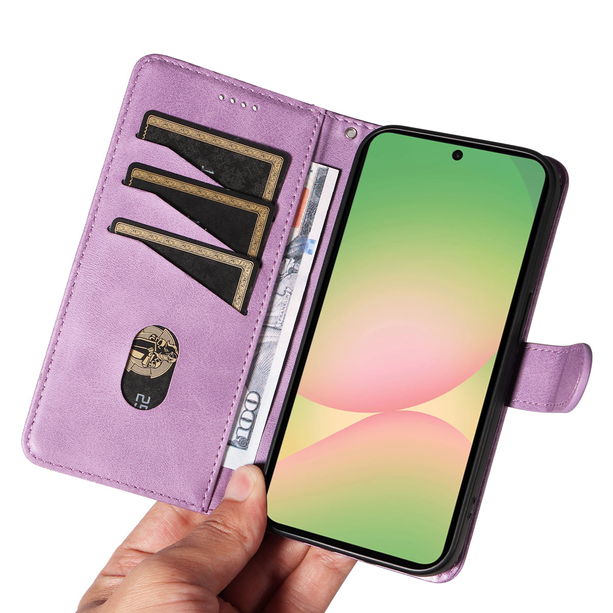 For Samsung Galaxy A57 5G Wallet Case T-Shape Lines Leather Phone Cover Stand -  Light Purple