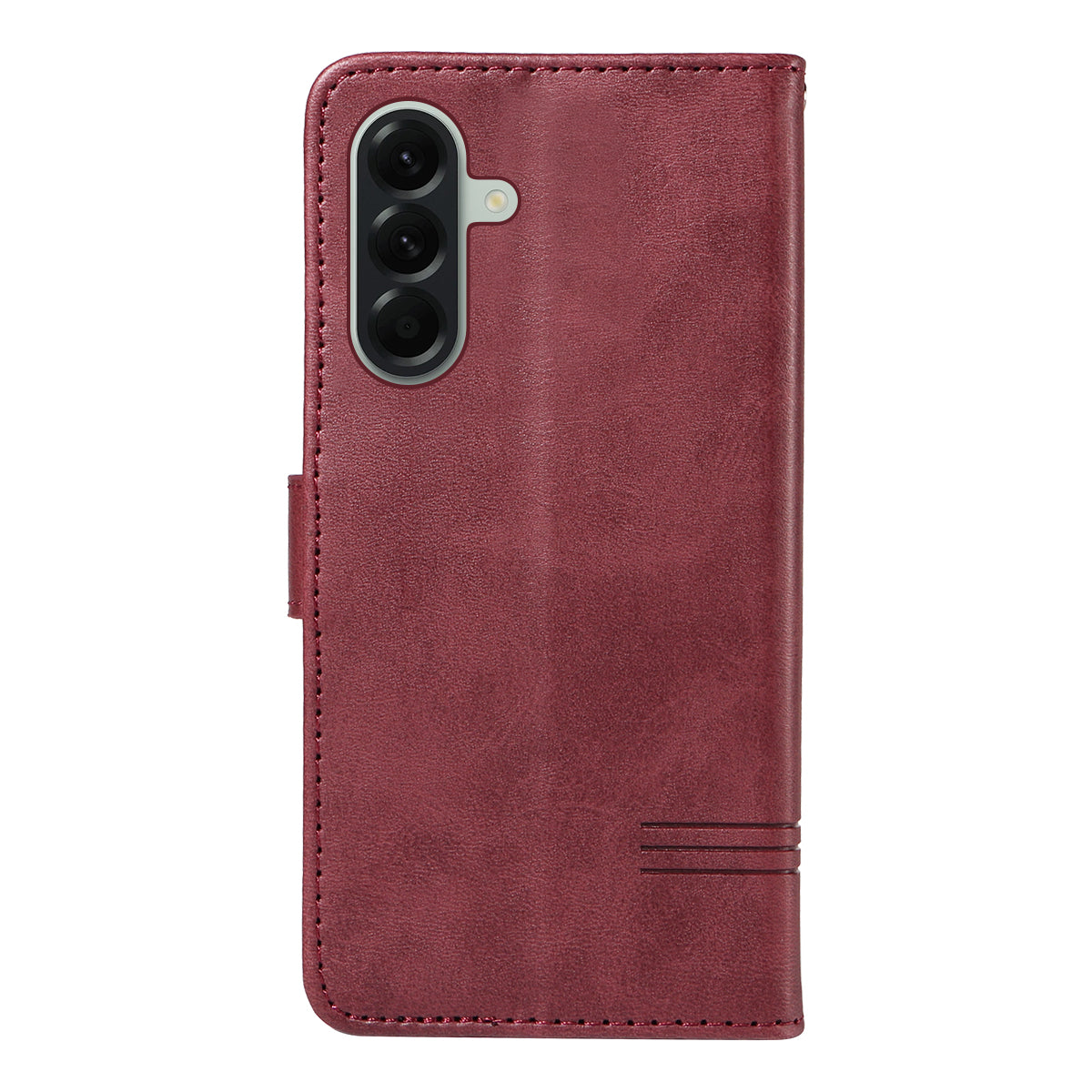 For Samsung Galaxy A57 5G Wallet Case T-Shape Lines Leather Phone Cover Stand - Wine Red