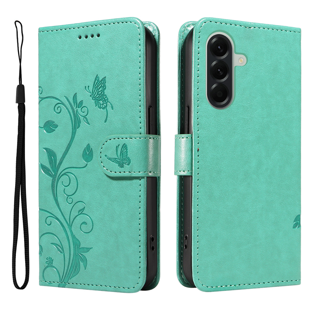 For Samsung Galaxy A57 5G PU Leather Cases Flower Pattern Wallet Stand Phone Cover with Strap - Green
