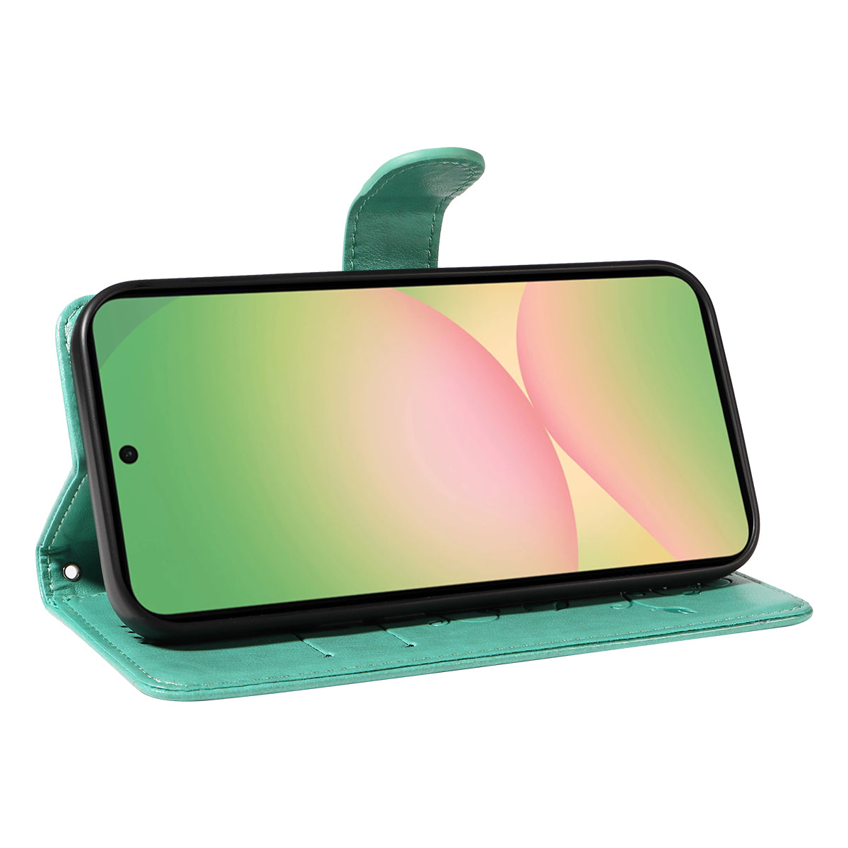 For Samsung Galaxy A57 5G PU Leather Cases Flower Pattern Wallet Stand Phone Cover with Strap - Green