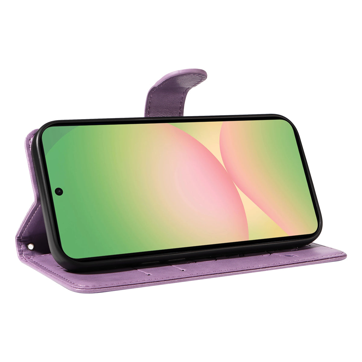 For Samsung Galaxy A57 5G PU Leather Cases Flower Pattern Wallet Stand Phone Cover with Strap -  Light Purple