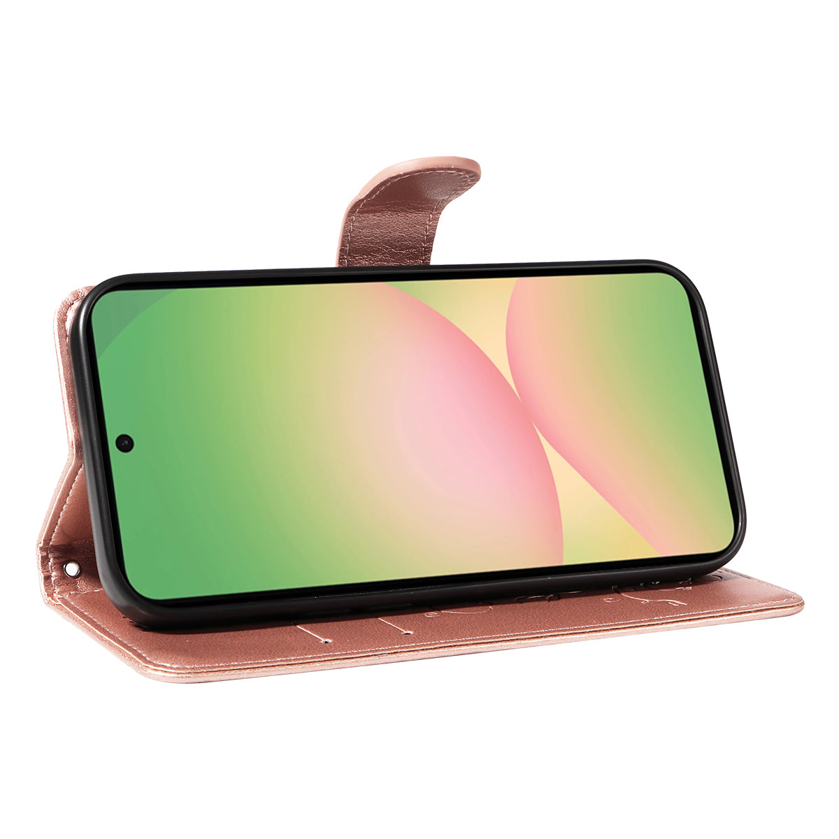 For Samsung Galaxy A57 5G PU Leather Cases Flower Pattern Wallet Stand Phone Cover with Strap - Rose Gold