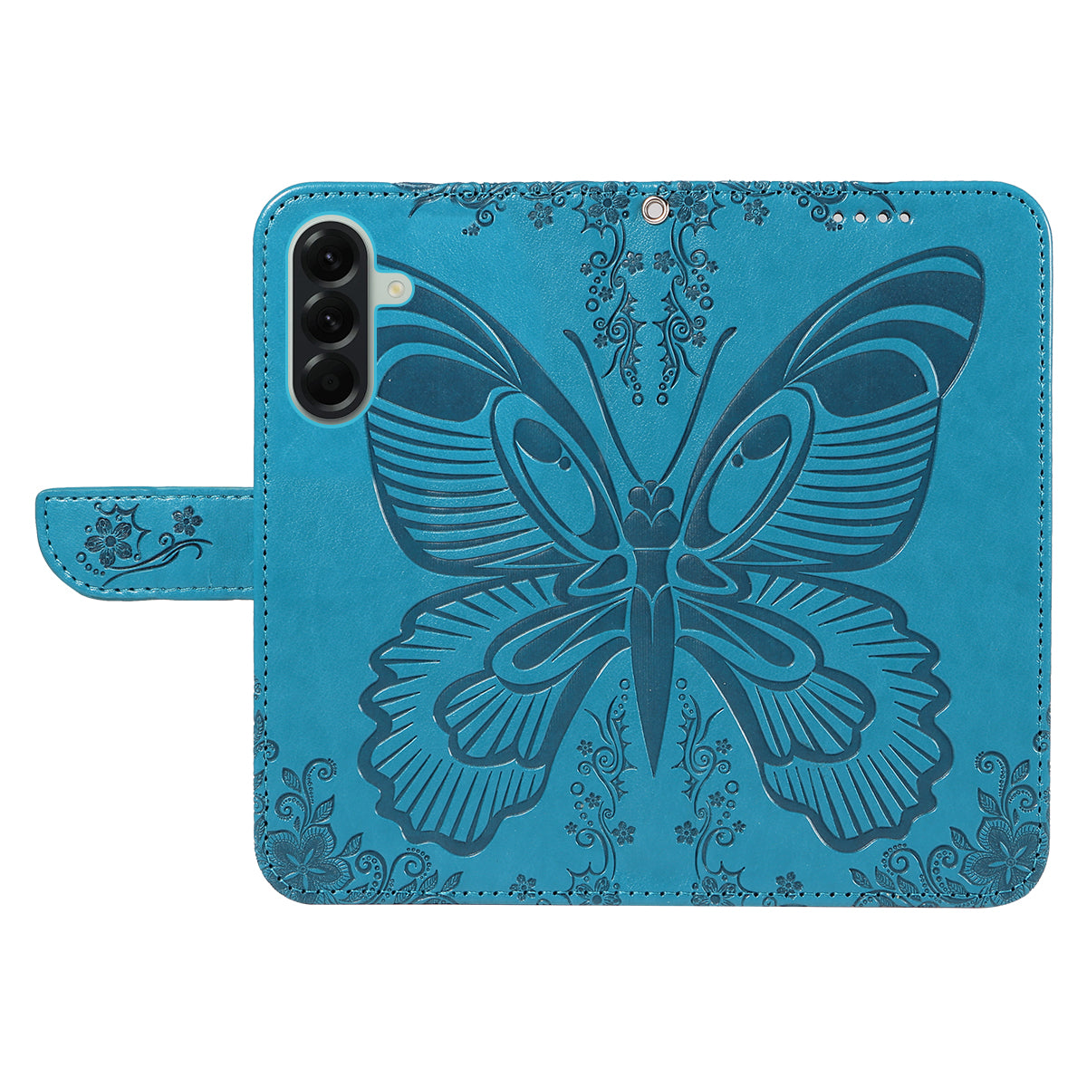 For Samsung Galaxy A57 5G Case Butterfly Pattern PU Leather Folio Flip Phone Cover -  Blue