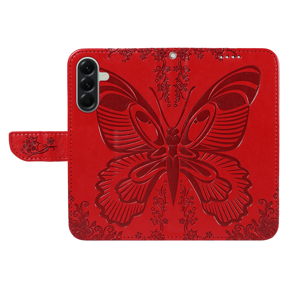 For Samsung Galaxy A57 5G Case Butterfly Pattern PU Leather Folio Flip Phone Cover -  Red