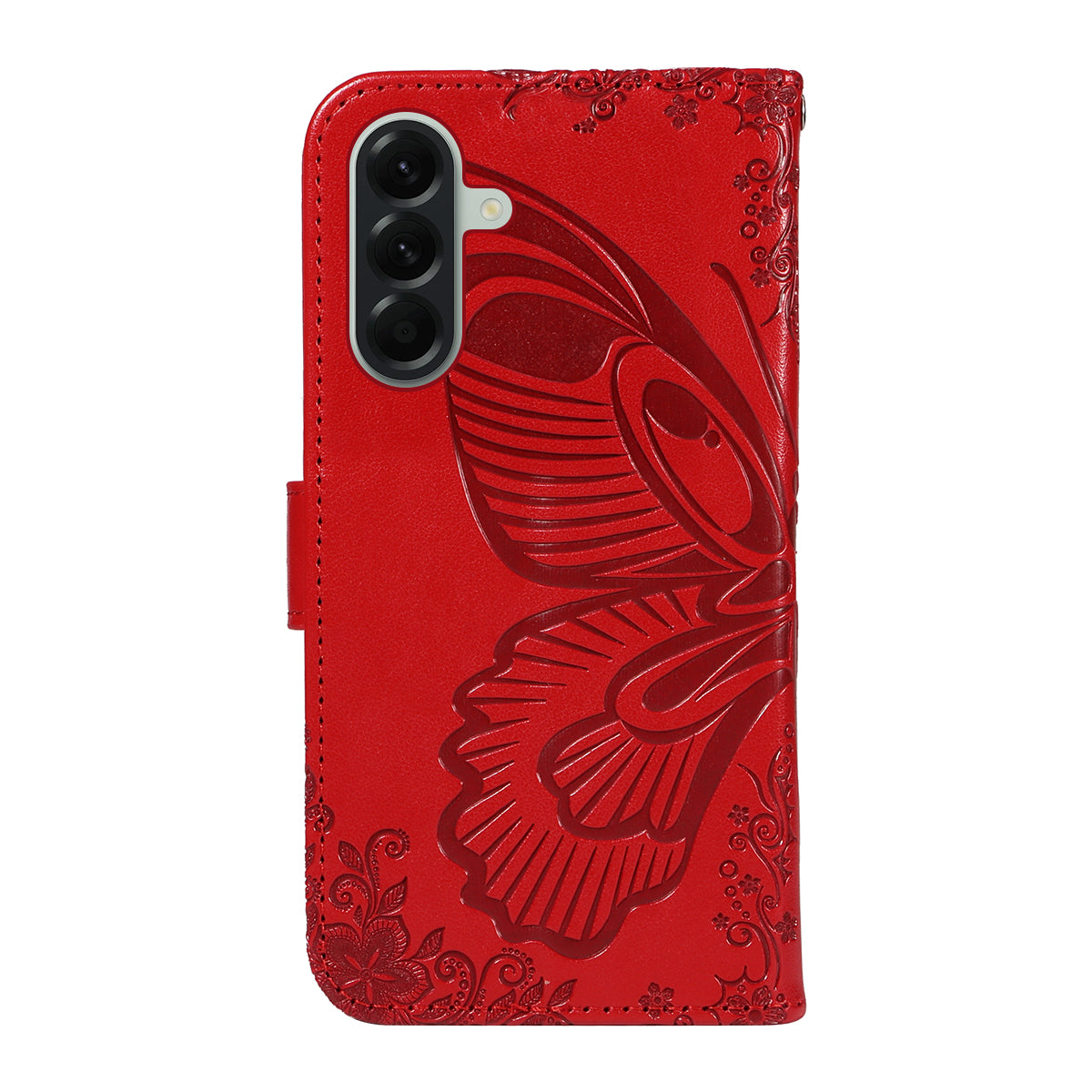For Samsung Galaxy A57 5G Case Butterfly Pattern PU Leather Folio Flip Phone Cover -  Red