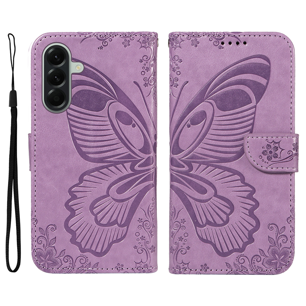 For Samsung Galaxy A57 5G Case Butterfly Pattern PU Leather Folio Flip Phone Cover -  Light Purple