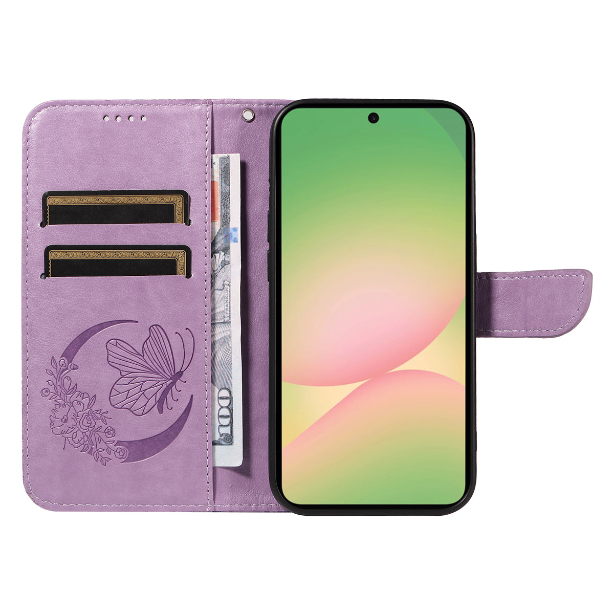 For Samsung Galaxy A57 5G Case Butterfly Pattern PU Leather Folio Flip Phone Cover -  Light Purple