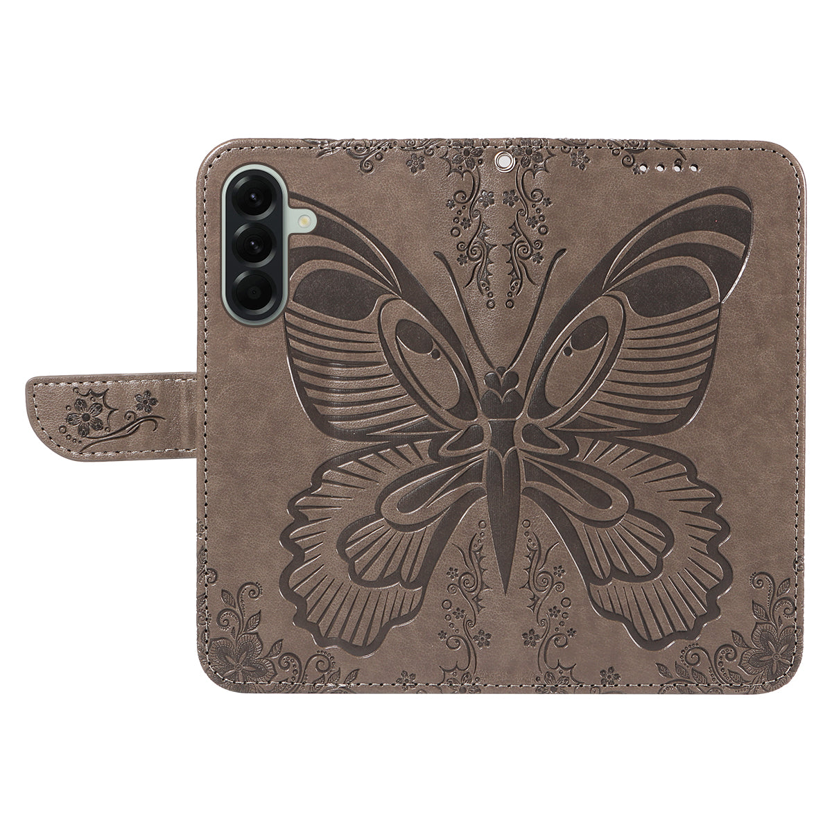For Samsung Galaxy A57 5G Case Butterfly Pattern PU Leather Folio Flip Phone Cover - Grey