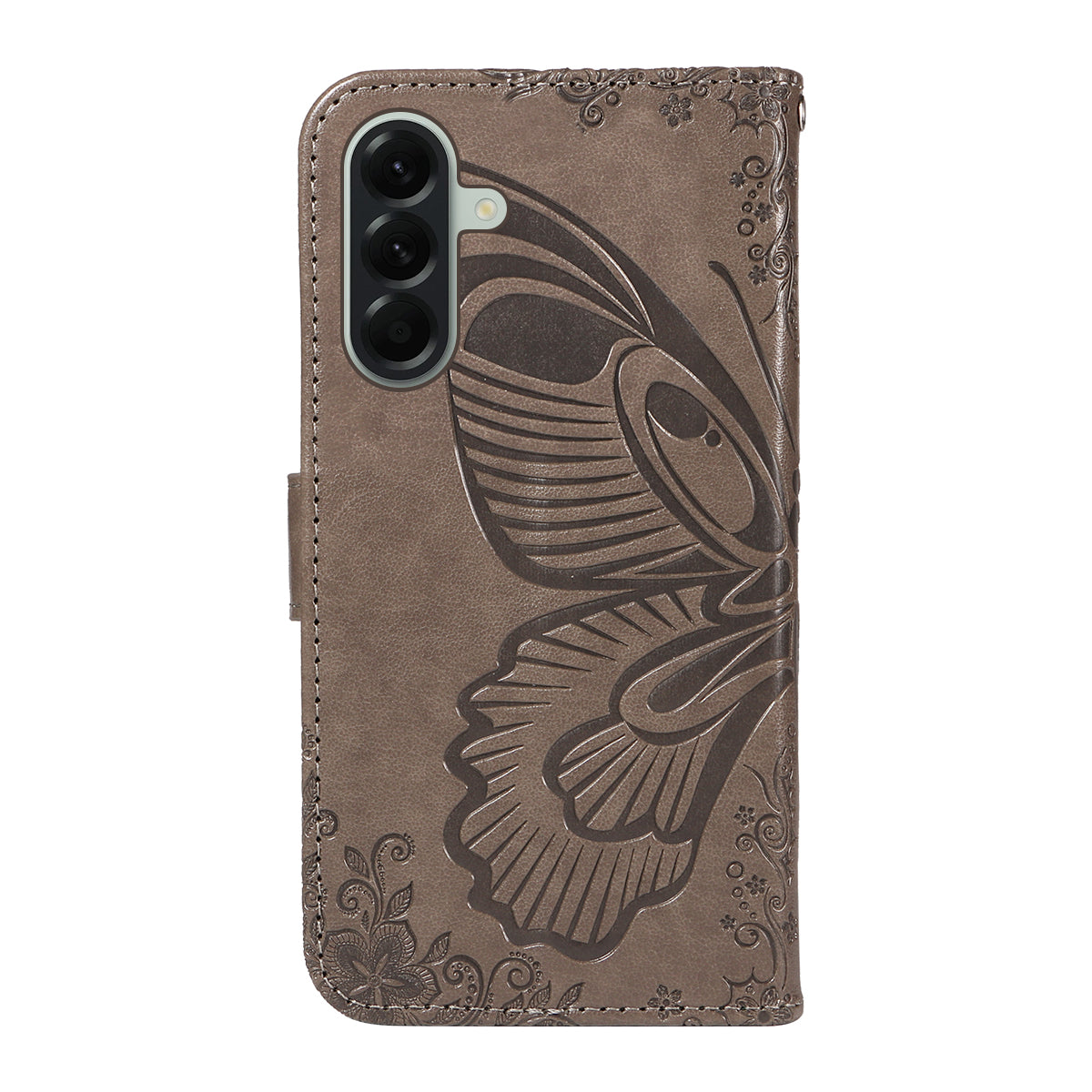 For Samsung Galaxy A57 5G Case Butterfly Pattern PU Leather Folio Flip Phone Cover - Grey