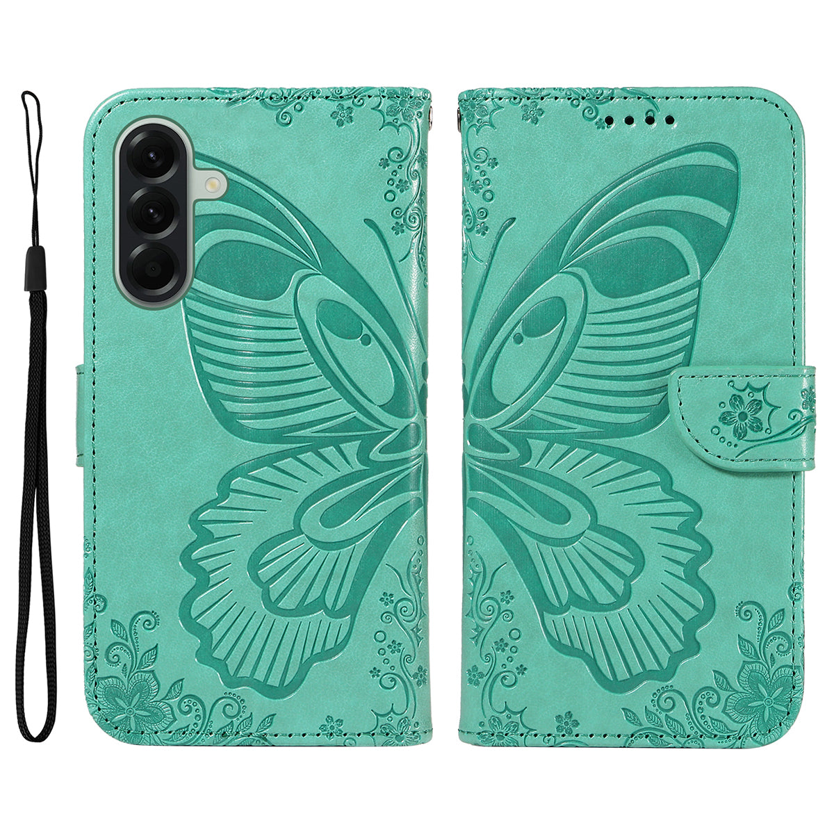 For Samsung Galaxy A57 5G Case Butterfly Pattern PU Leather Folio Flip Phone Cover -  Green