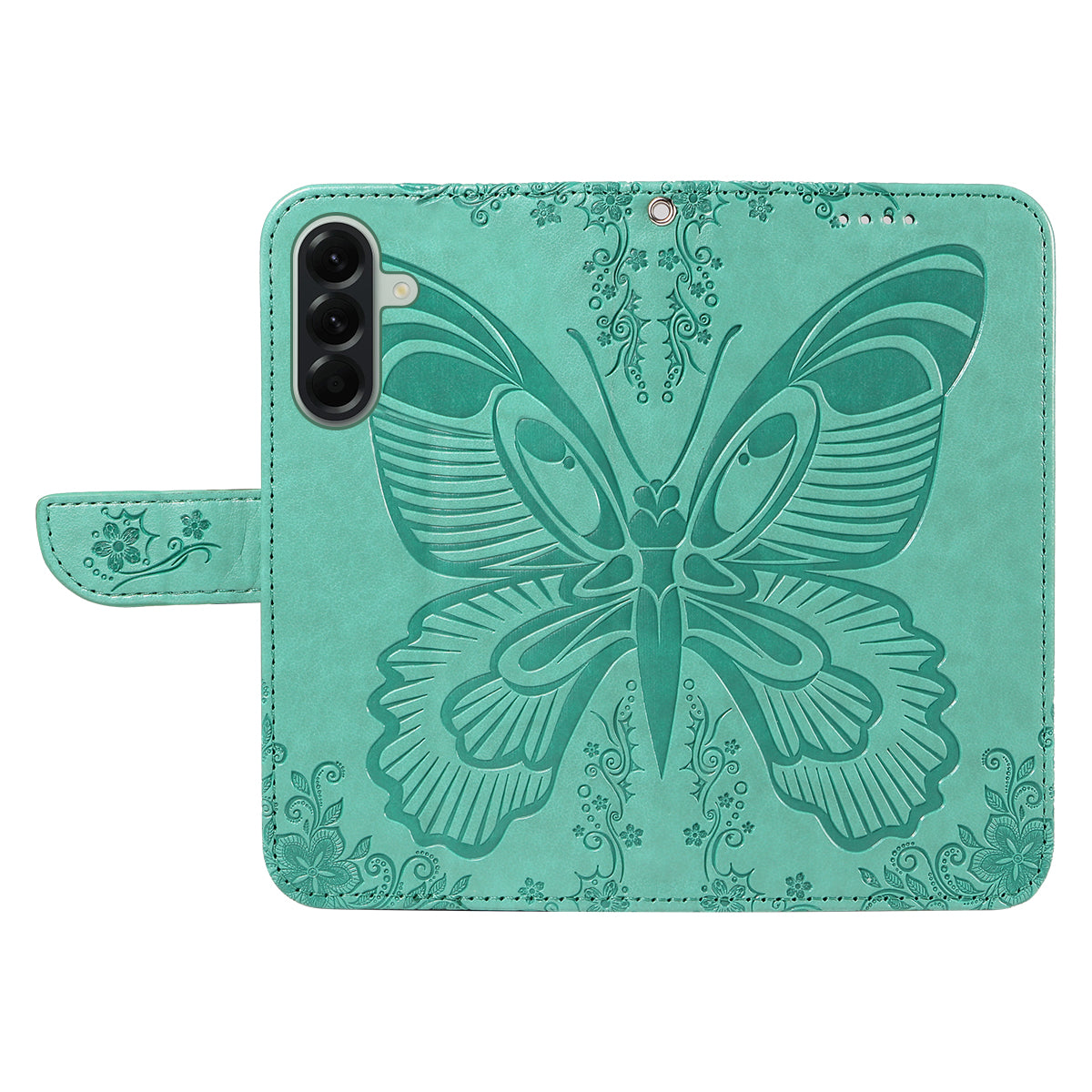 For Samsung Galaxy A57 5G Case Butterfly Pattern PU Leather Folio Flip Phone Cover -  Green