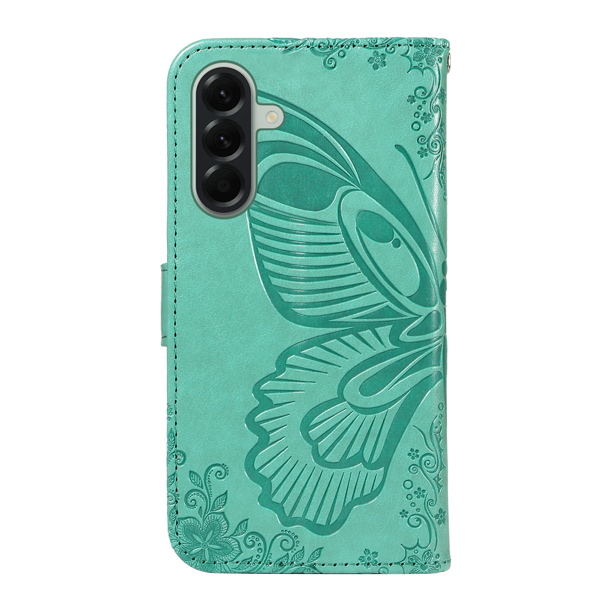 For Samsung Galaxy A57 5G Case Butterfly Pattern PU Leather Folio Flip Phone Cover -  Green
