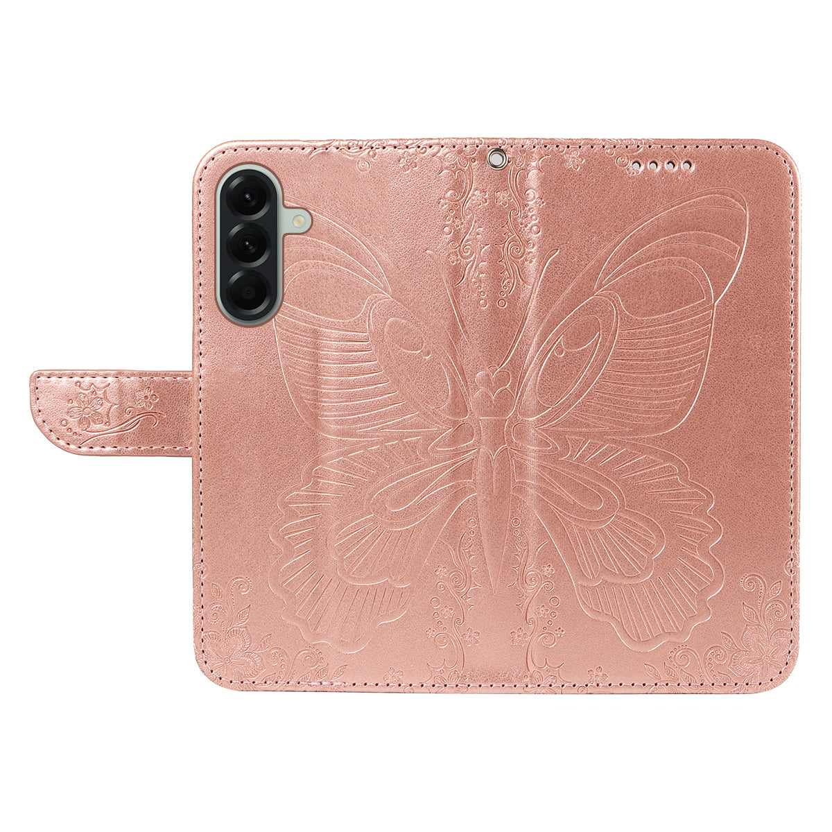 For Samsung Galaxy A57 5G Case Butterfly Pattern PU Leather Folio Flip Phone Cover -  Rose Gold