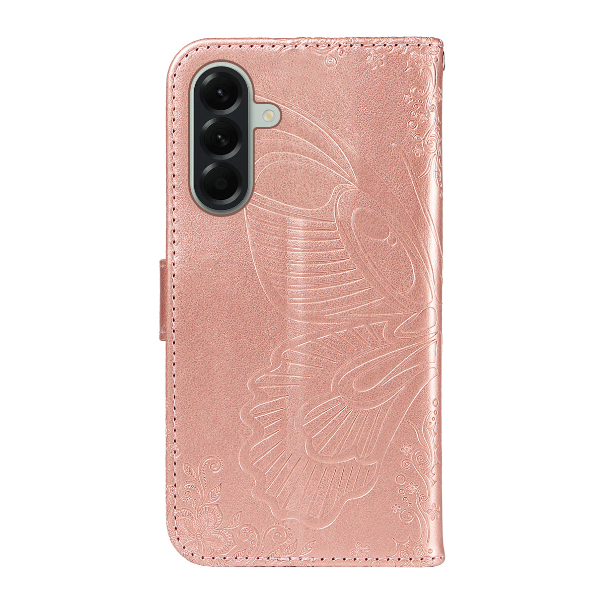 For Samsung Galaxy A57 5G Case Butterfly Pattern PU Leather Folio Flip Phone Cover -  Rose Gold