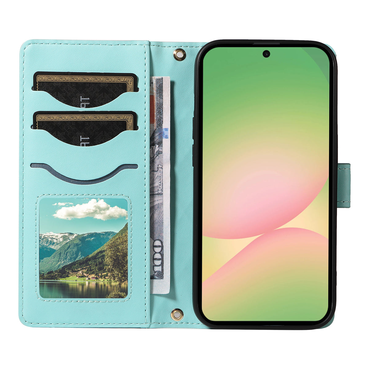 For Samsung Galaxy A57 5G Wallet Case Rhombus Leather Phone Cover with Strap - Green