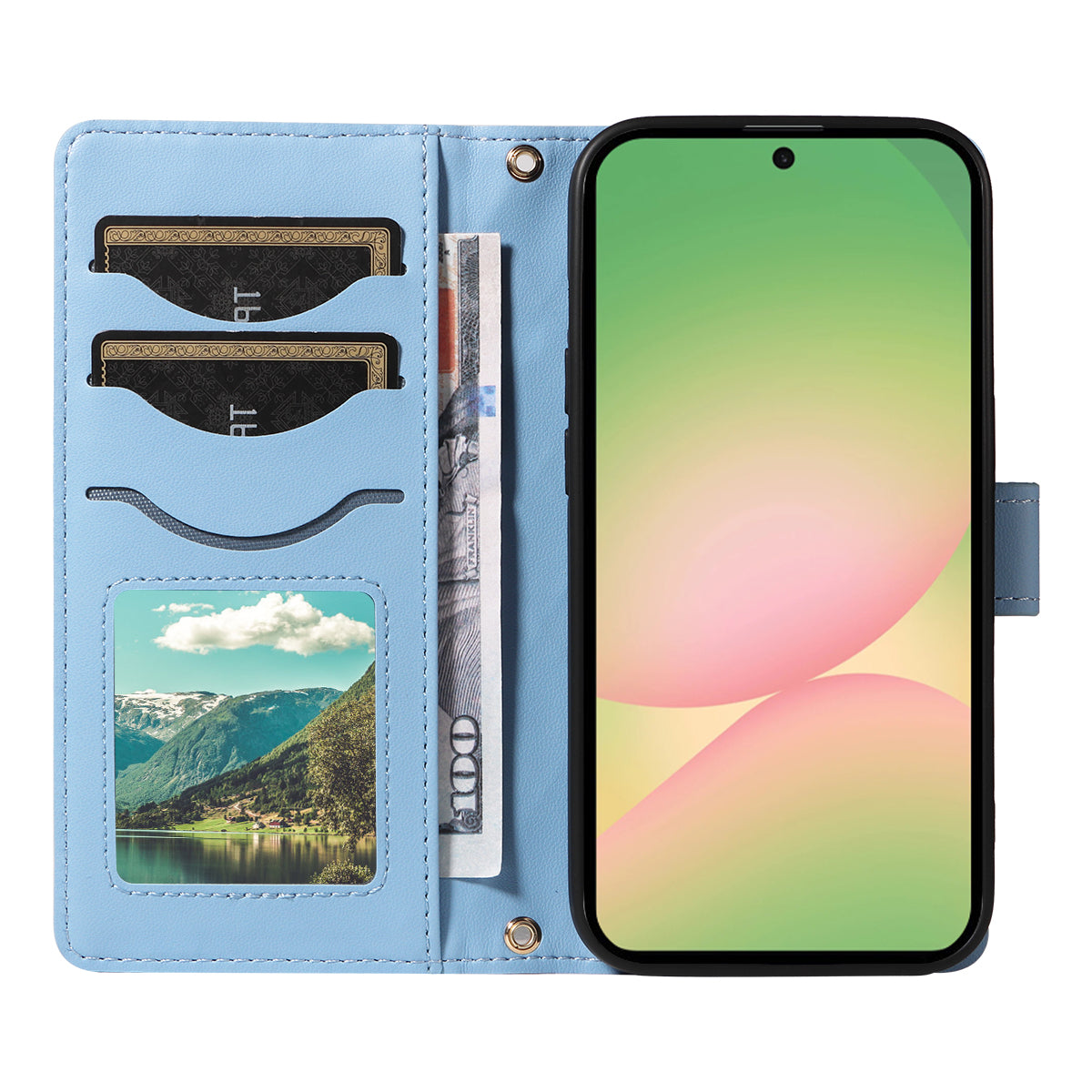 For Samsung Galaxy A57 5G Wallet Case Rhombus Leather Phone Cover with Strap - Blue