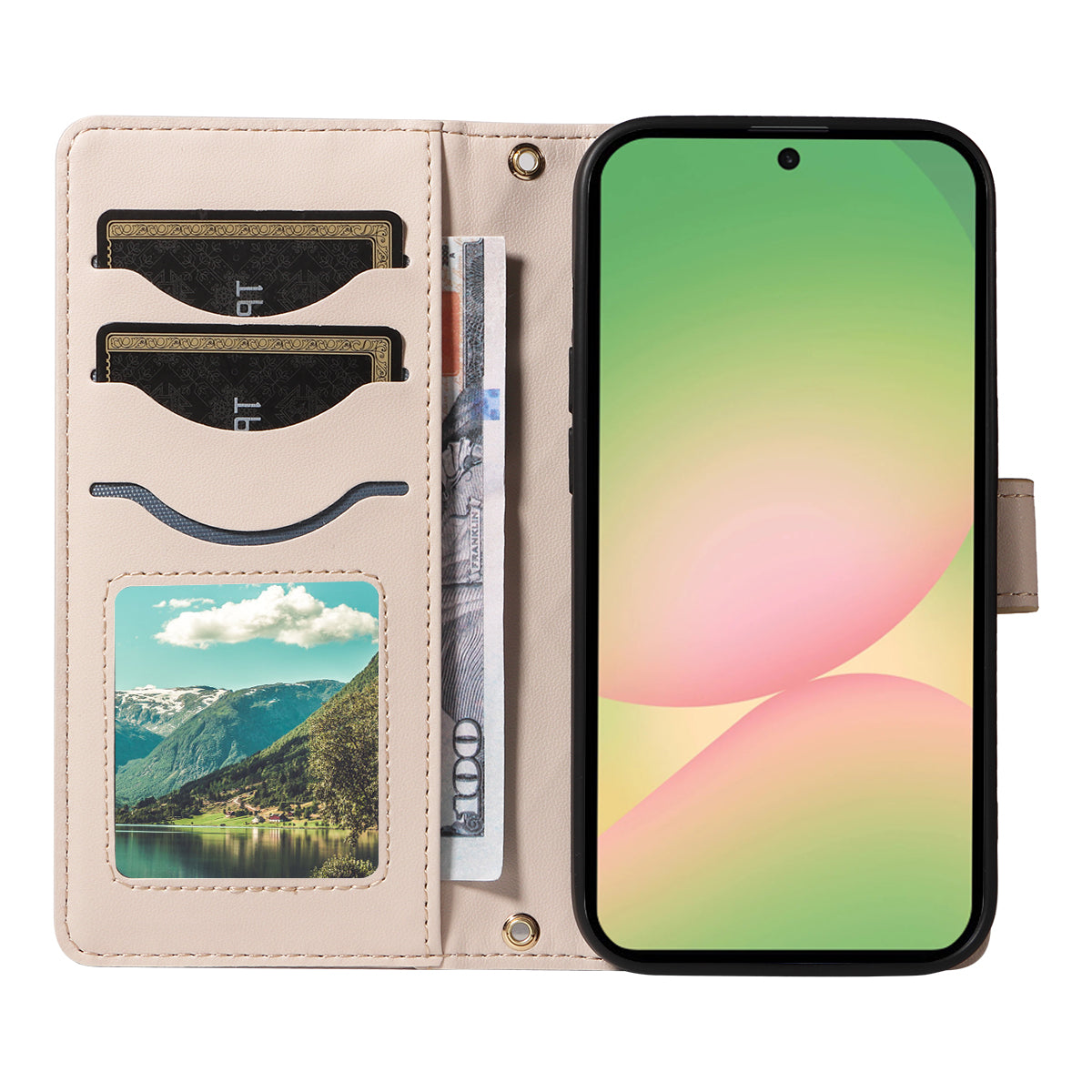 For Samsung Galaxy A57 5G Wallet Case Rhombus Leather Phone Cover with Strap - Apricot