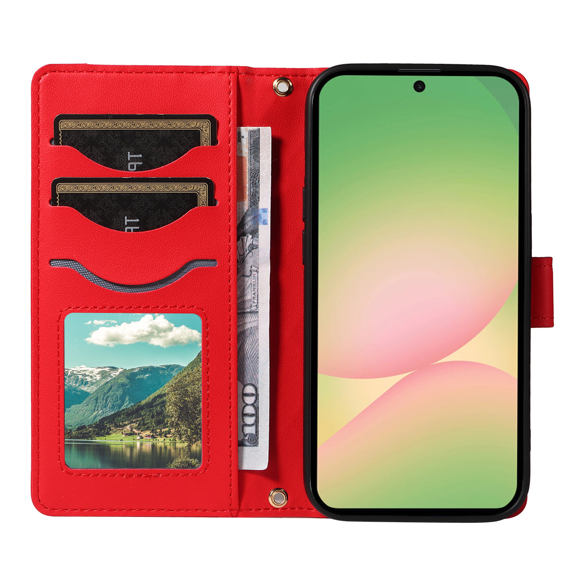 For Samsung Galaxy A57 5G Wallet Case Rhombus Leather Phone Cover with Strap -  Red
