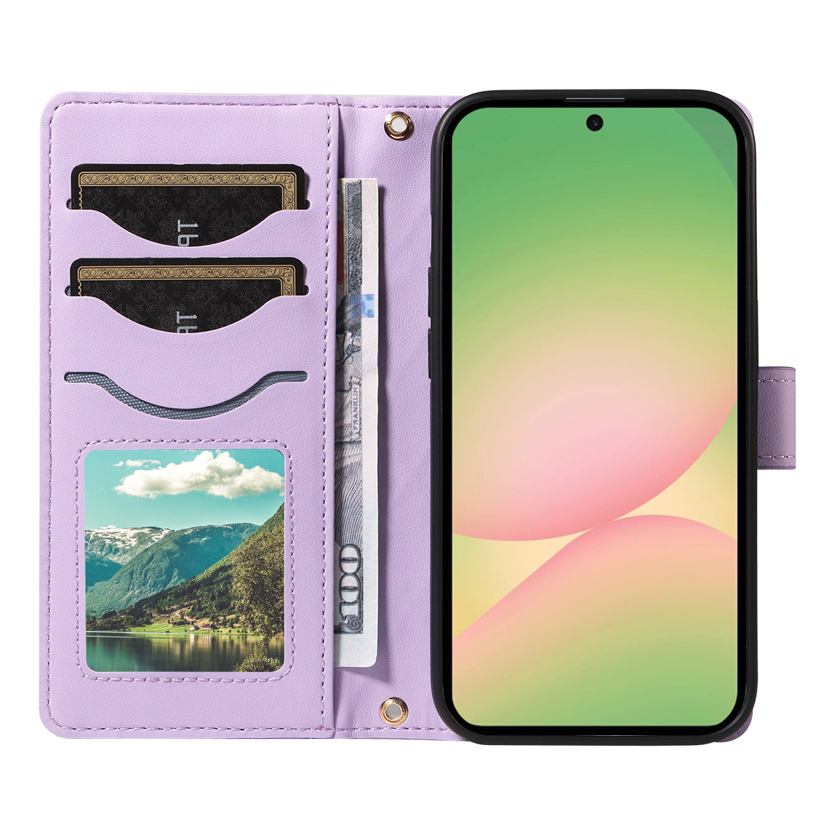 For Samsung Galaxy A57 5G Wallet Case Rhombus Leather Phone Cover with Strap -  Light Purple