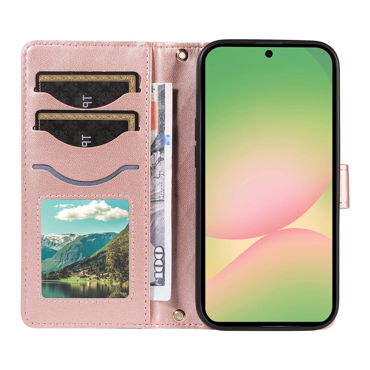 For Samsung Galaxy A57 5G Wallet Case Rhombus Leather Phone Cover with Strap -  Rose Gold