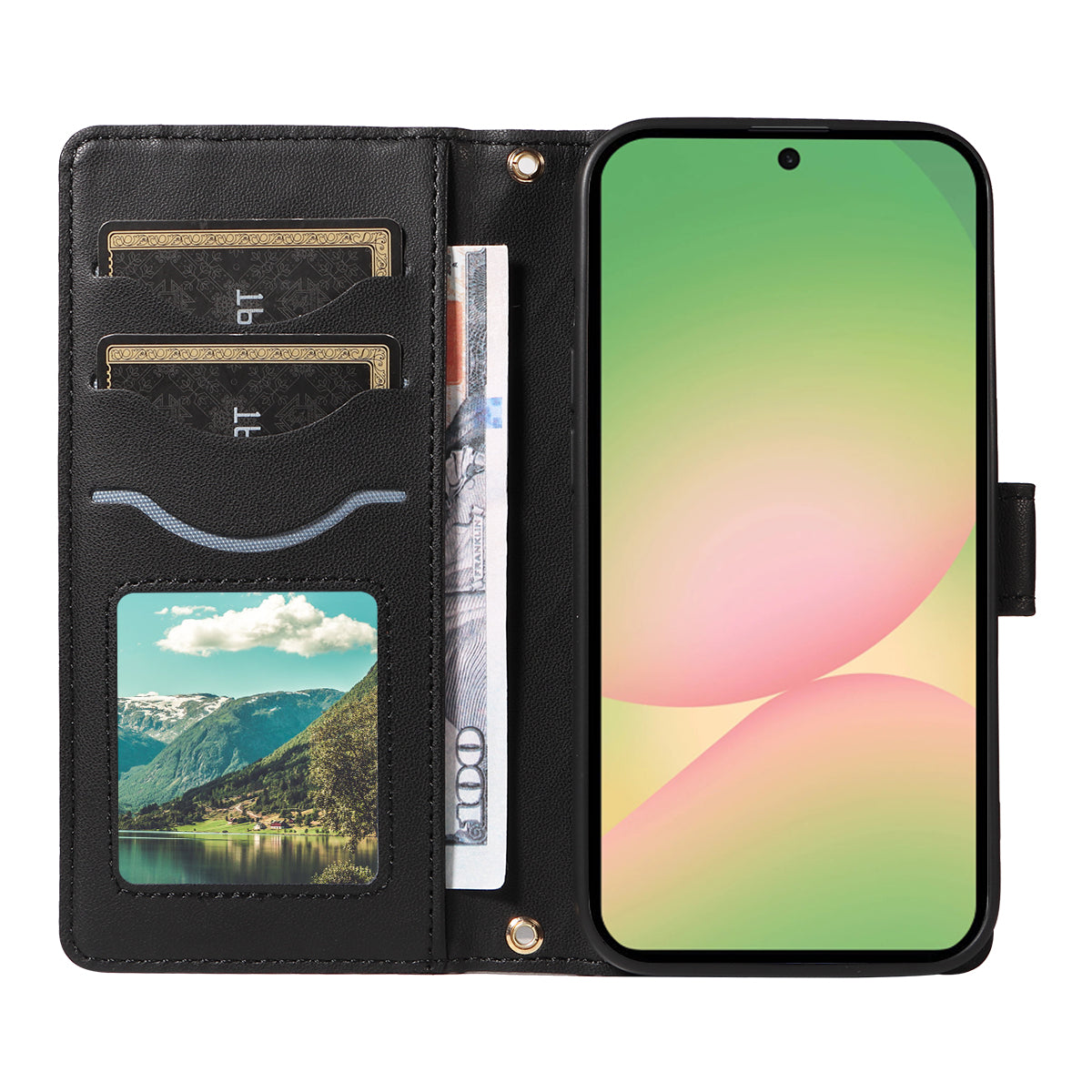 For Samsung Galaxy A57 5G Wallet Case Rhombus Leather Phone Cover with Strap - Black