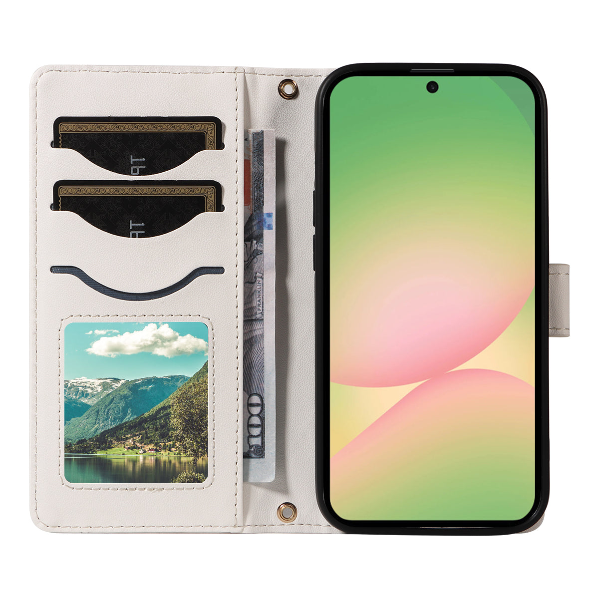 For Samsung Galaxy A57 5G Wallet Case Rhombus Leather Phone Cover with Strap - White