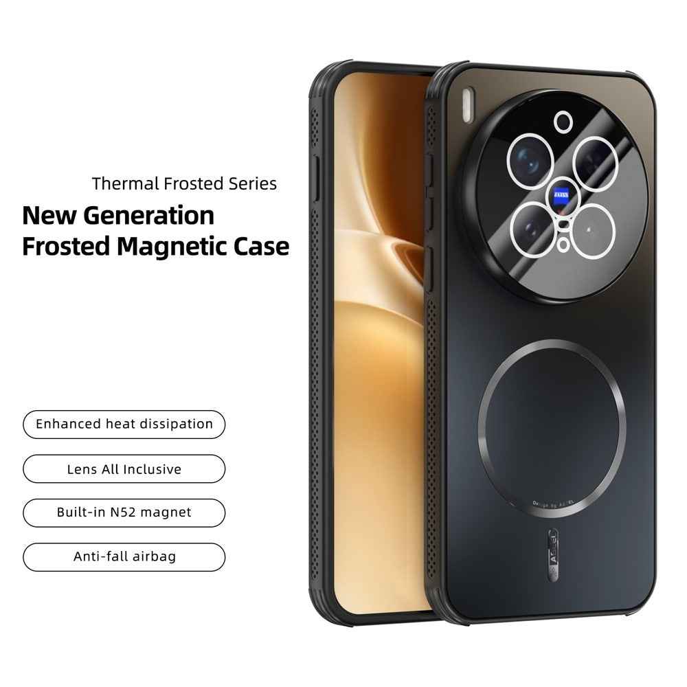 ABEEL For vivo X300 Pro 5G Magnetic Case TPU PC Cooling Matte Phone Back Cover with Lens Film - Black