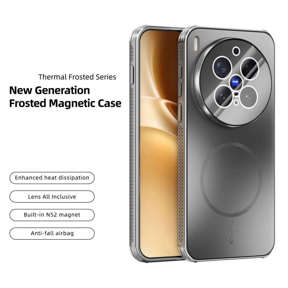 ABEEL For vivo X300 Pro 5G Magnetic Case TPU PC Cooling Matte Phone Back Cover with Lens Film - Titanium Grey