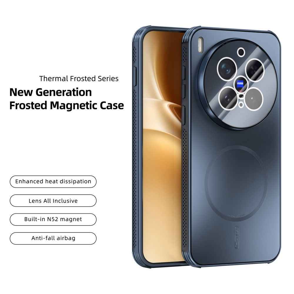 ABEEL For vivo X300 Pro 5G Magnetic Case TPU PC Cooling Matte Phone Back Cover with Lens Film - Blue