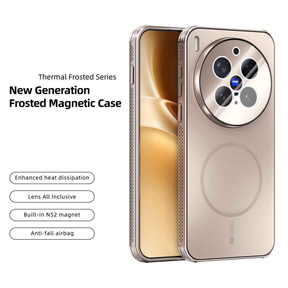 ABEEL For vivo X300 Pro 5G Magnetic Case TPU PC Cooling Matte Phone Back Cover with Lens Film - Gold