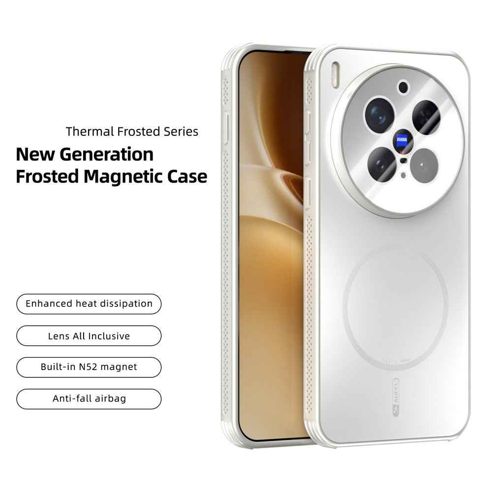 ABEEL For vivo X300 Pro 5G Magnetic Case TPU PC Cooling Matte Phone Back Cover with Lens Film - White